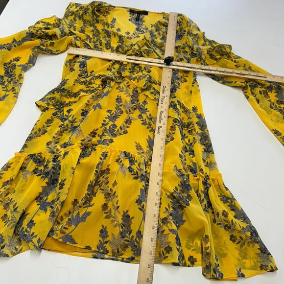 BCBGMaxAzria Dress Womens X Small Marigold Yellow Blue Floral Cold Shoulder Mini - Picture 10 of 12